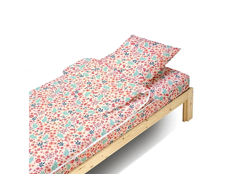 Caradou® Fleurs - Couchage enfant prêt à dormir 3 en 1 - 90x190cm