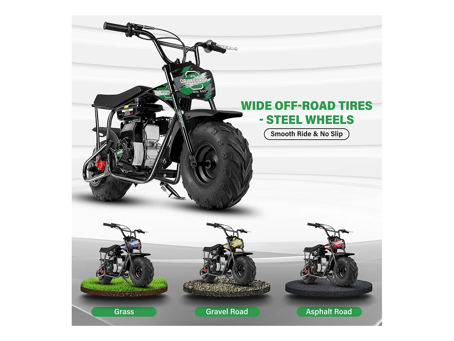 Mini Moto Tout-Terrain 105CC Enfant - 4 Temps, Transmission Auto, Démarreur Corde, Finition Vert Brossé - Dès 13 Ans