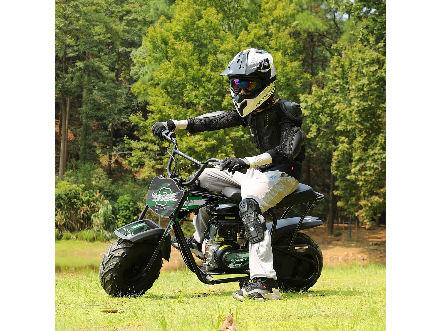 Mini Moto Tout-Terrain 105CC Enfant - 4 Temps, Transmission Auto, Démarreur Corde, Finition Vert Brossé - Dès 13 Ans