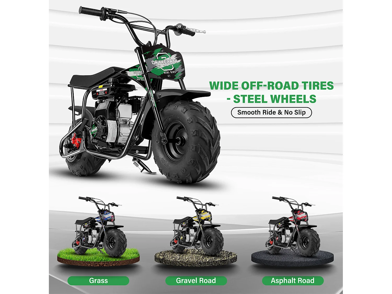 Mini Moto Tout-Terrain 105CC Enfant - 4 Temps, Transmission Auto, Démarreur Corde, Finition Vert Brossé - Dès 13 Ans