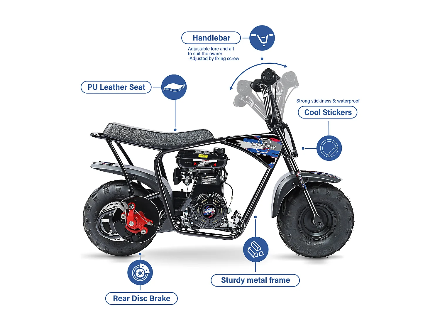 105CC Kids Mini Off-Road Motorfiets - 4-takt, automatische transmissie, trekstarter, geborstelde blauwe afwerking - vanaf 13 jaar