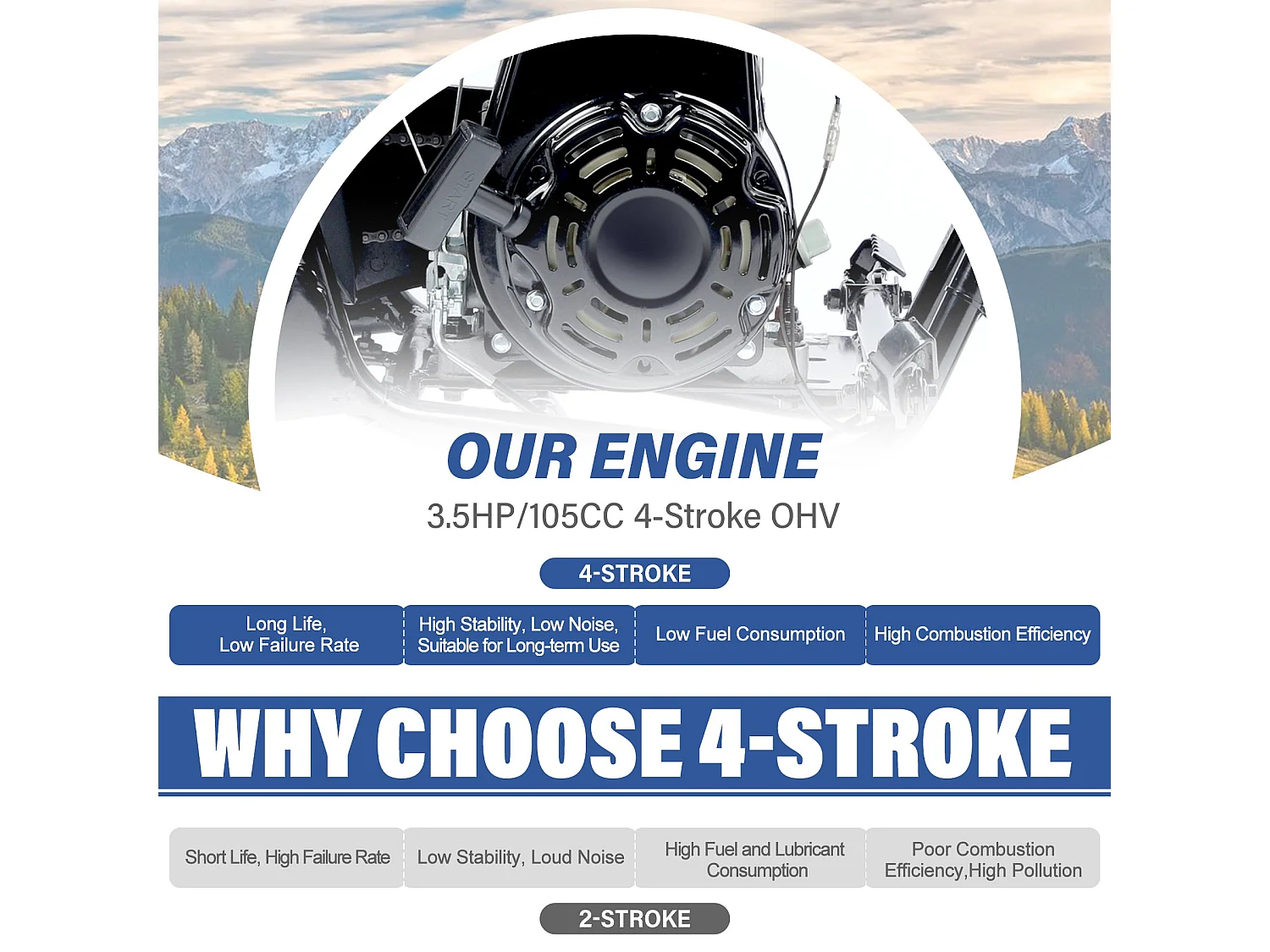 105CC Kids Mini Off-Road Motorfiets - 4-takt, automatische transmissie, trekstarter, geborstelde blauwe afwerking - vanaf 13 jaar