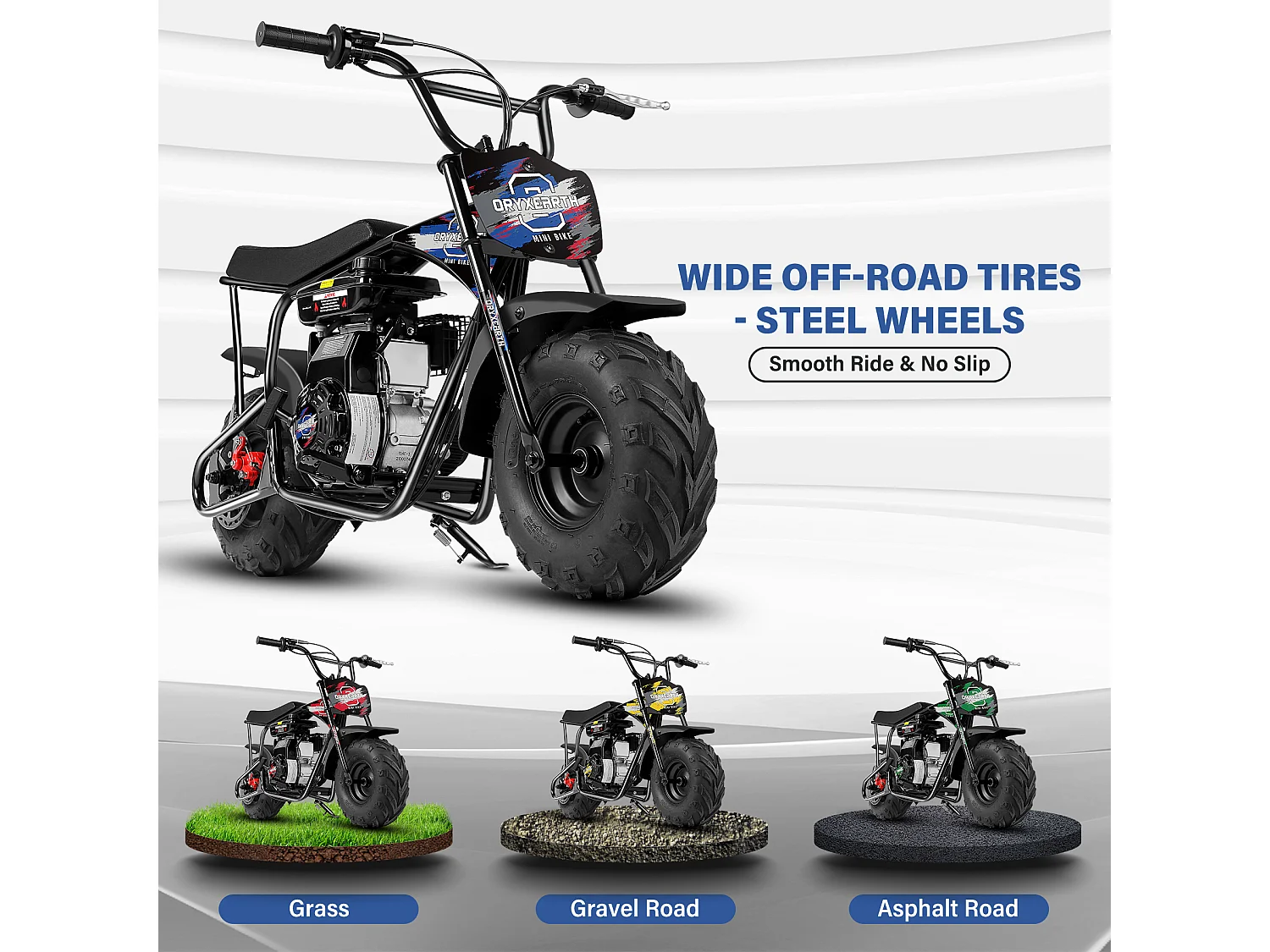 105CC Kids Mini Off-Road Motorfiets - 4-takt, automatische transmissie, trekstarter, geborstelde blauwe afwerking - vanaf 13 jaar