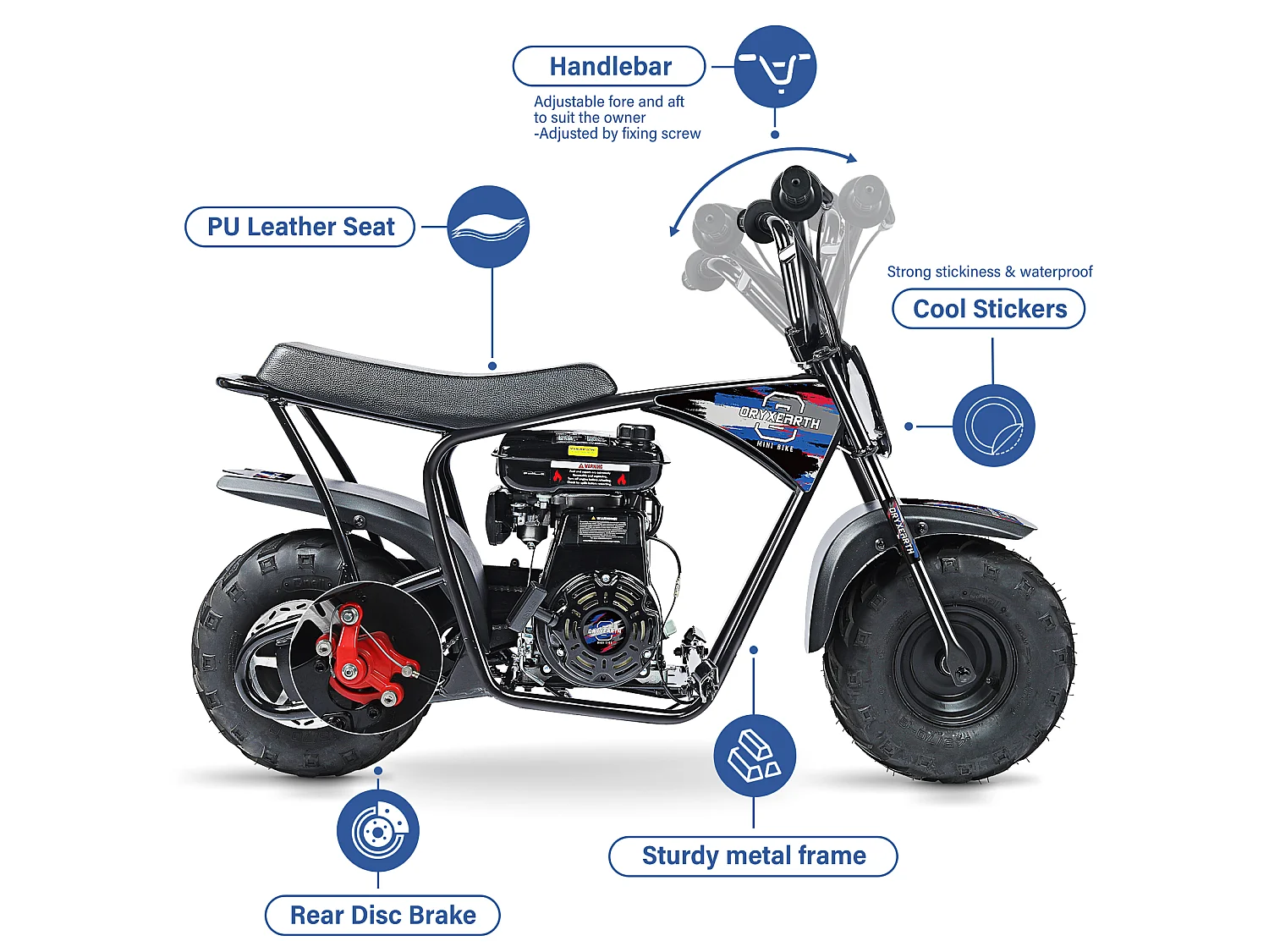 105CC Kids Mini Off-Road Motorfiets - 4-takt, automatische transmissie, trekstarter, geborstelde blauwe afwerking - vanaf 13 jaar