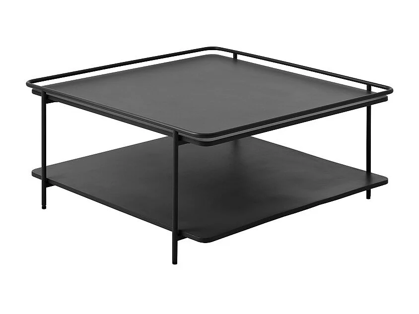 Saranda - Table basse carrée 2 plateaux en métal 75x75cm - Noir