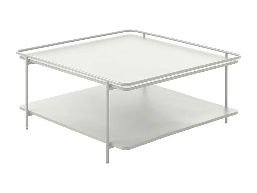 Saranda - Table basse carrée 2 plateaux en métal 75x75cm - Blanc