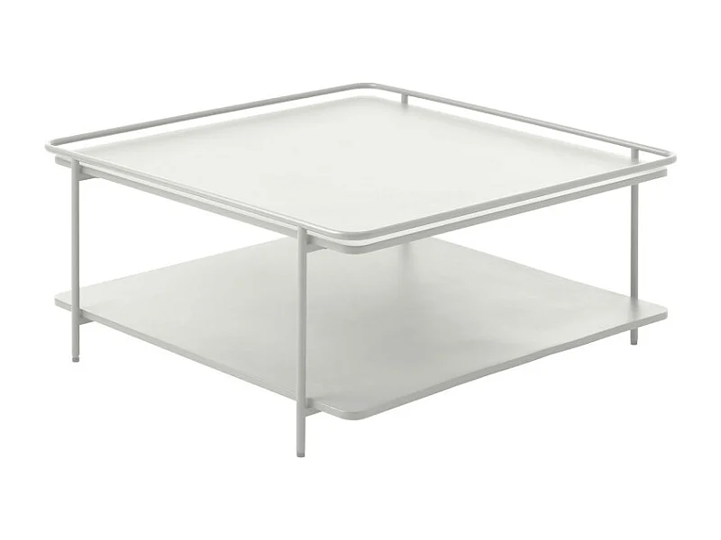 Saranda - Table basse carrée 2 plateaux en métal 75x75cm - Blanc