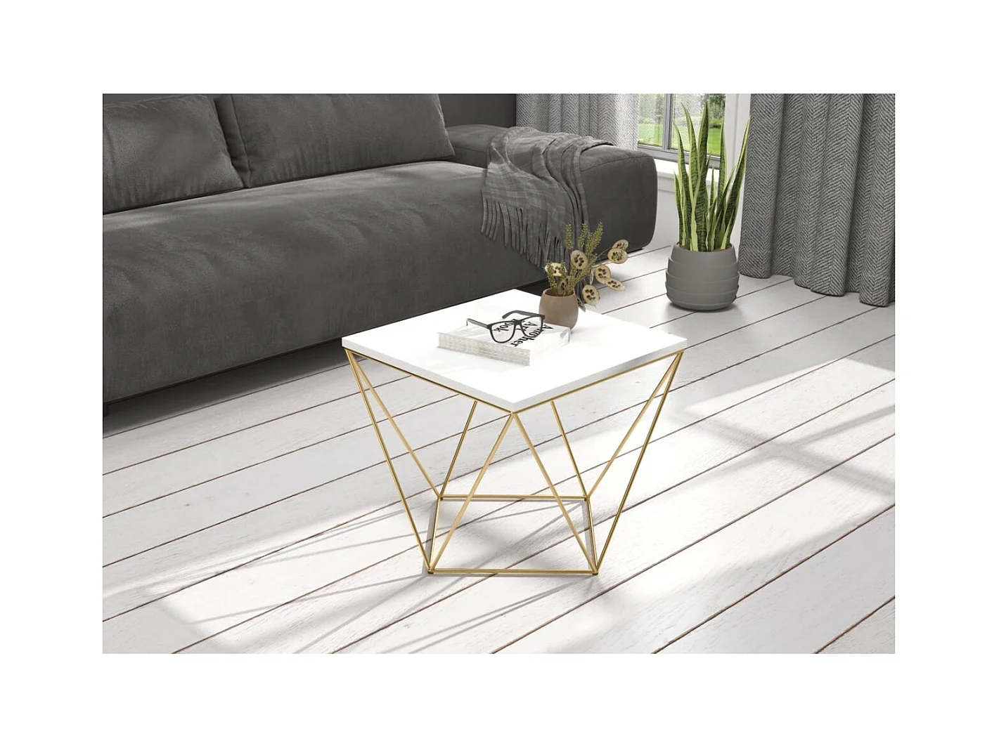 Couchtisch Dana Premium/Holz&Metall/Gold&Weiss