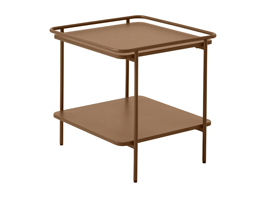 Saranda - Table d'appoint carrée 2 plateaux en métal 45x45cm - Terracotta