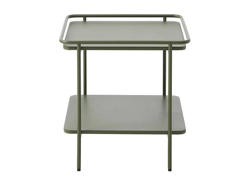 Saranda - Table d'appoint carrée 2 plateaux en métal 45x45cm - Vert olive