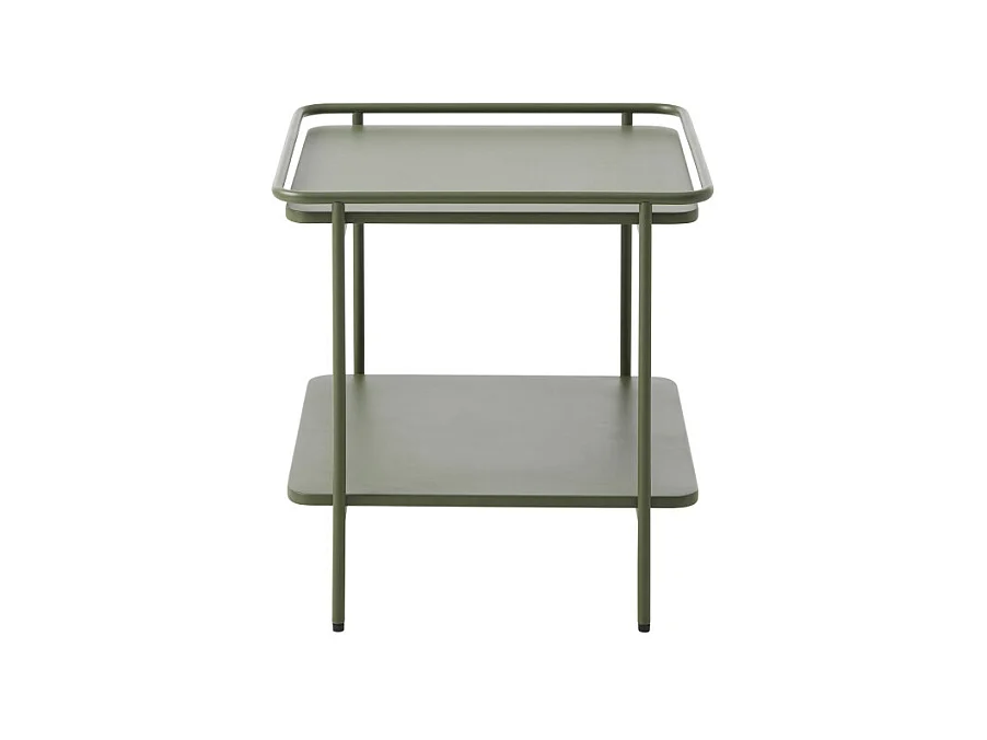 Saranda - Table d'appoint carrée 2 plateaux en métal 45x45cm - Vert olive