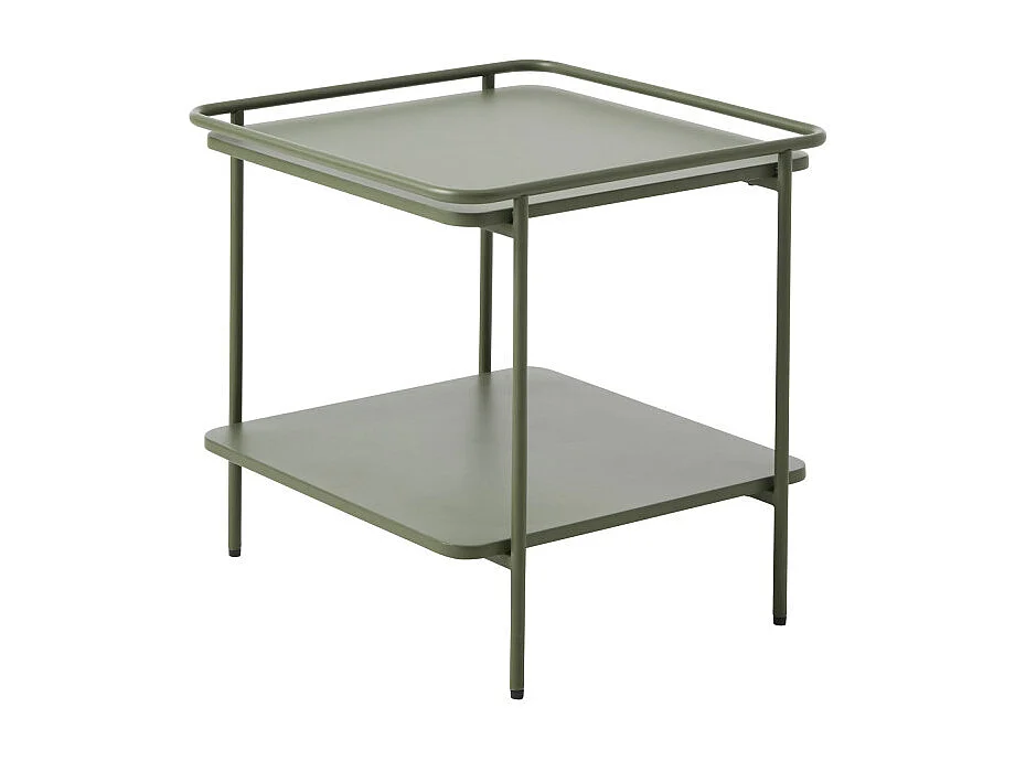 Saranda - Table d'appoint carrée 2 plateaux en métal 45x45cm - Vert olive