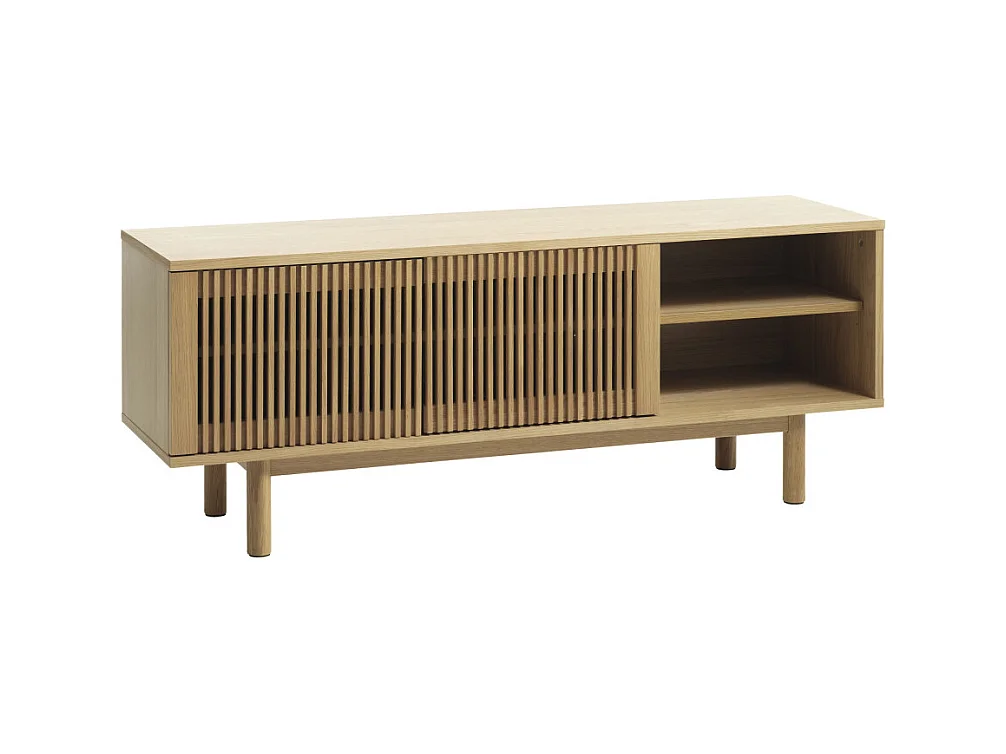 Berat - Meuble TV 2 portes en bois L143cm - Bois clair