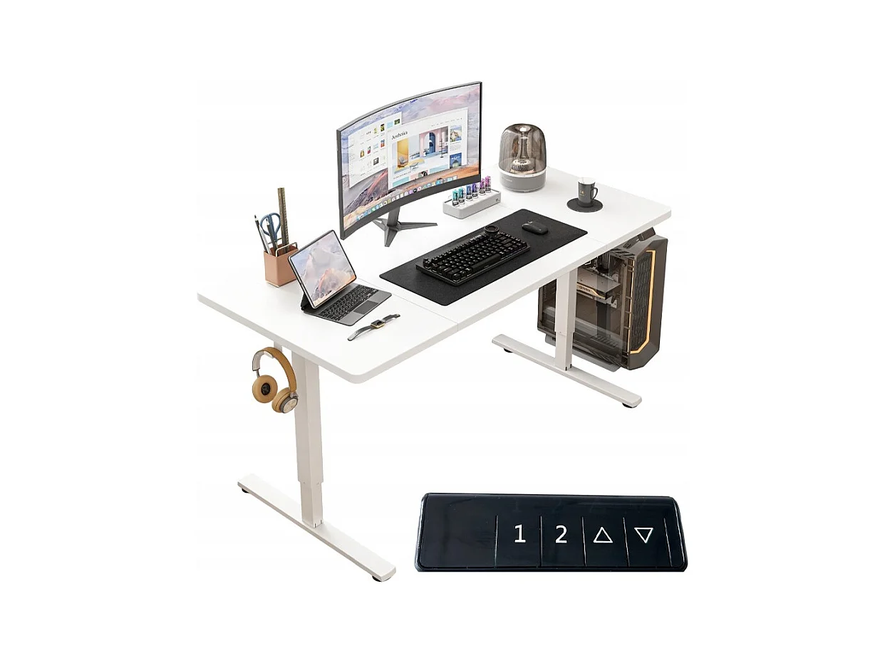 Biurko elektryczne podnoszone białe 160x80cm regulowane nowoczesne 72-118cm