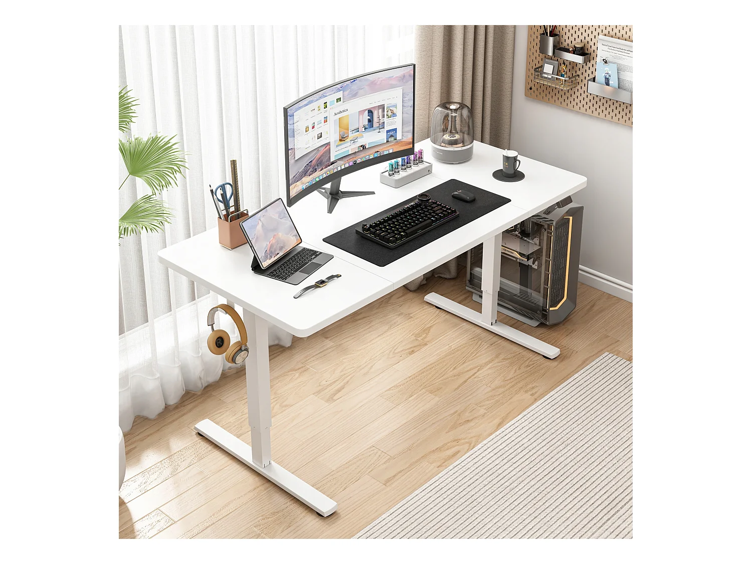 Biurko elektryczne podnoszone białe 160x80cm regulowane nowoczesne 72-118cm