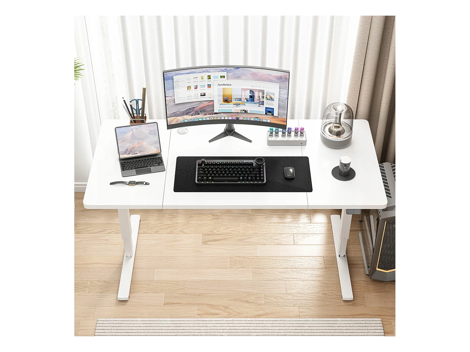 Biurko elektryczne podnoszone białe 160x80cm regulowane nowoczesne 72-118cm