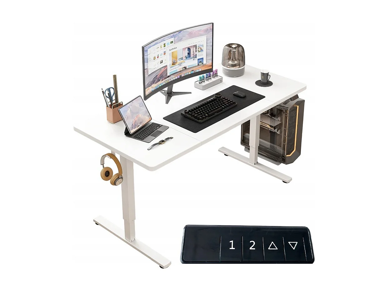 Biurko elektryczne podnoszone białe 160x80cm regulowane nowoczesne 72-118cm