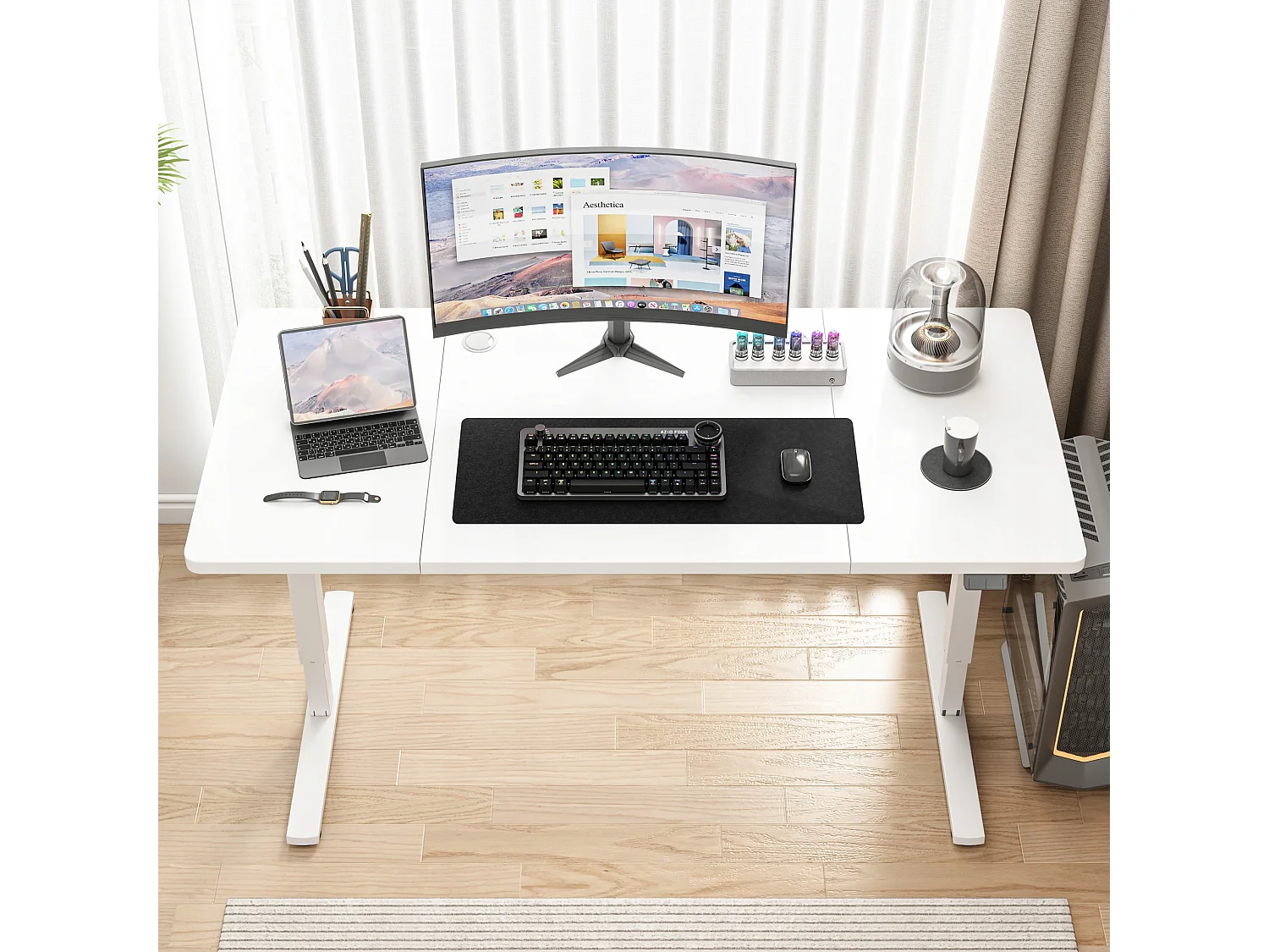 Biurko elektryczne podnoszone białe 160x80cm regulowane nowoczesne 72-118cm