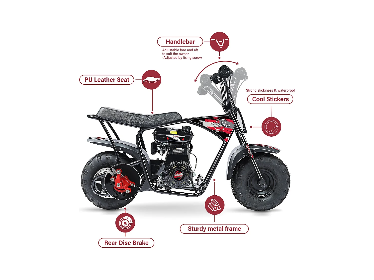 Oryxearth Mini Dirt Bike pour Enfants, 105CC 4 Temps - Moto Tout-Terrain à Essence pour Enfants, Moto Pocket Pit Trail - Certifiée EPA, Vitesse Max 45 km/h, Support