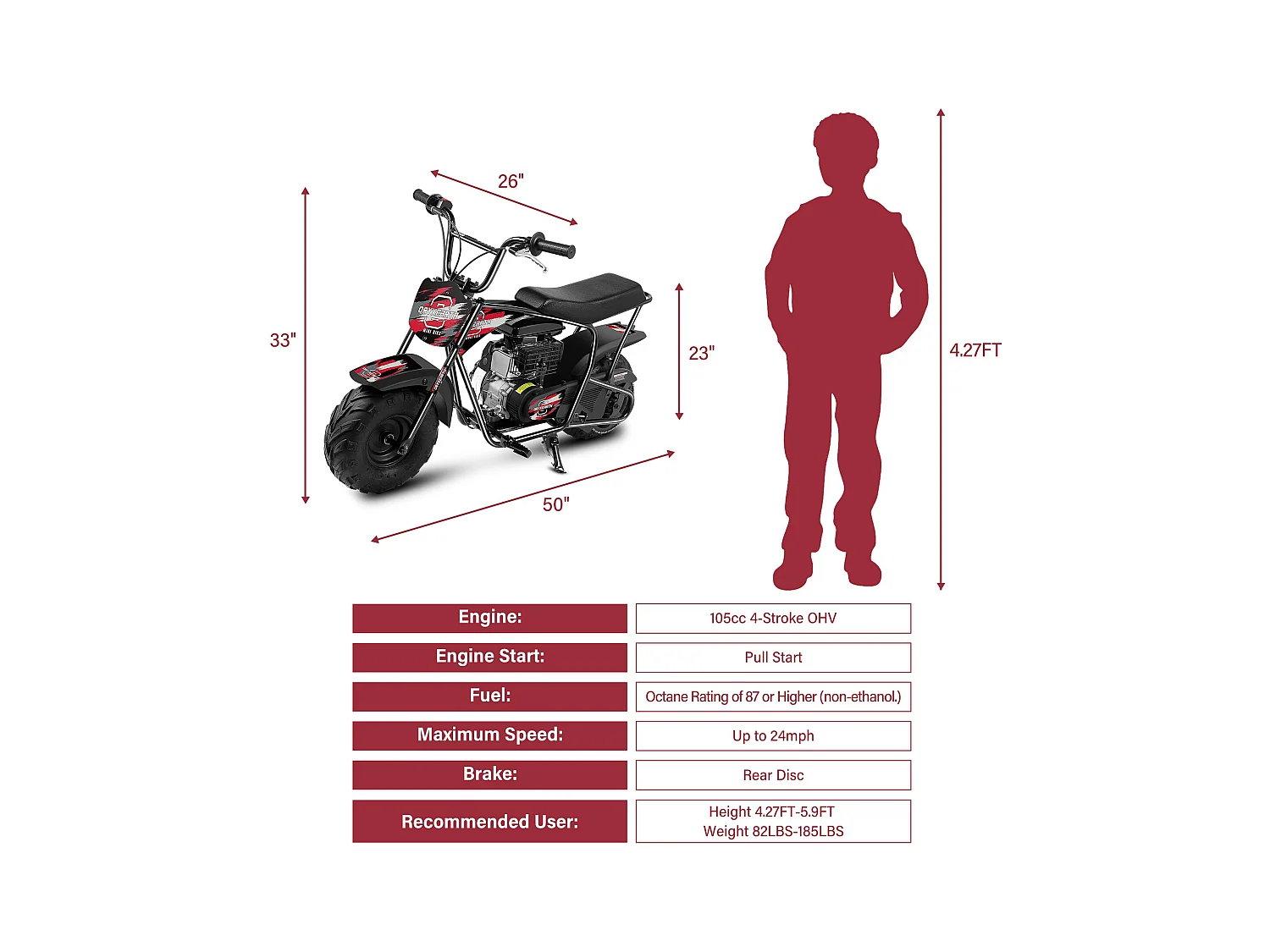 Oryxearth Mini Dirt Bike pour Enfants, 105CC 4 Temps - Moto Tout-Terrain à Essence pour Enfants, Moto Pocket Pit Trail - Certifiée EPA, Vitesse Max 45 km/h, Support