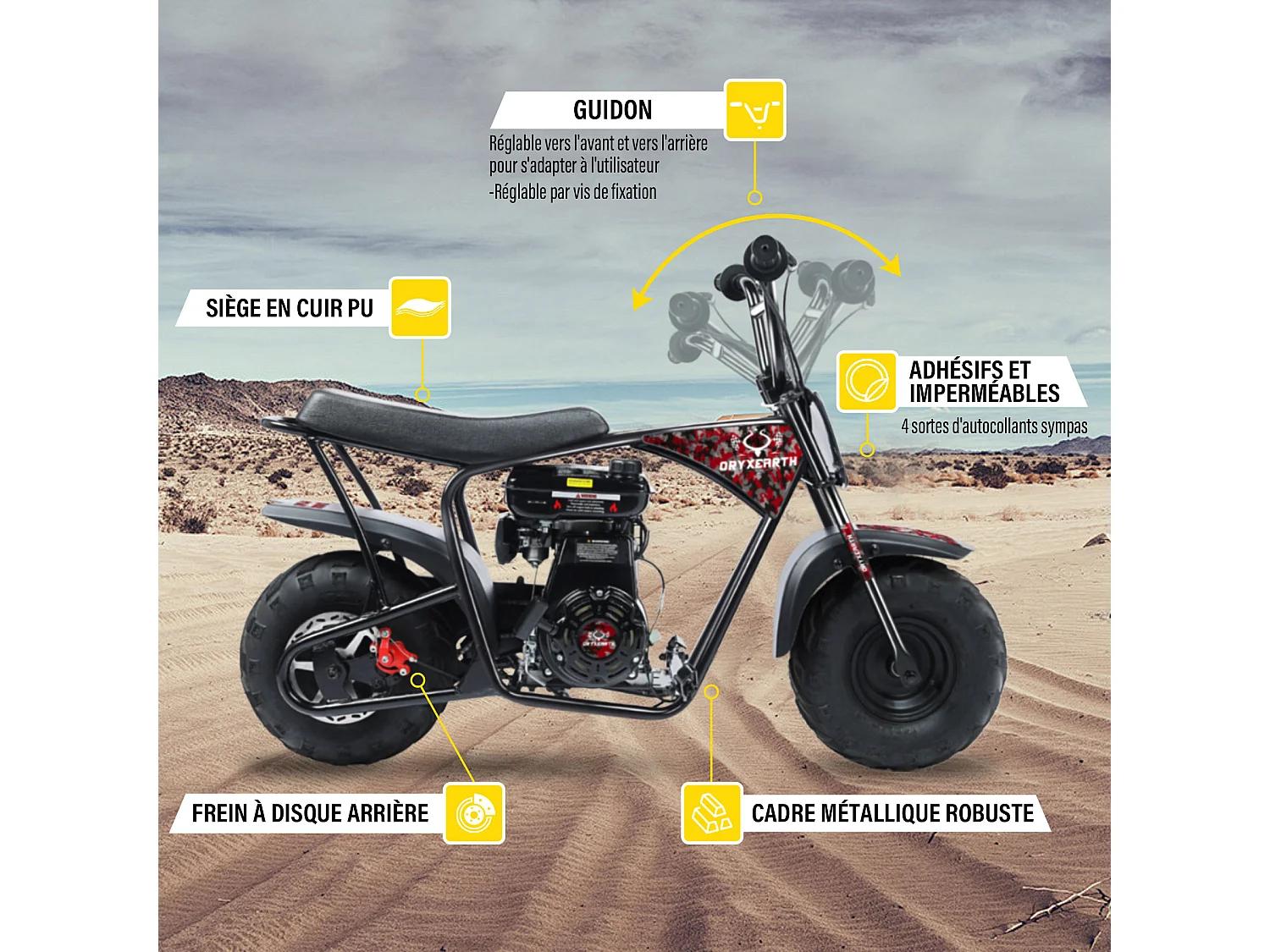 Oryxearth Mini Dirt Bike pour Enfants, 105CC 4 Temps - Moto Tout-Terrain à Essence pour Enfants, Moto Pocket Pit Trail - Certifiée EPA, Vitesse Max 45 km/h, Support