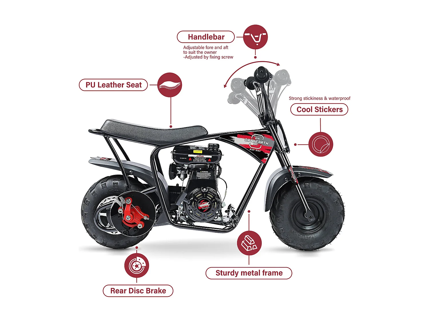 Oryxearth Mini Dirt Bike pour Enfants, 105CC 4 Temps - Moto Tout-Terrain à Essence pour Enfants, Moto Pocket Pit Trail - Certifiée EPA, Vitesse Max 45 km/h, Support