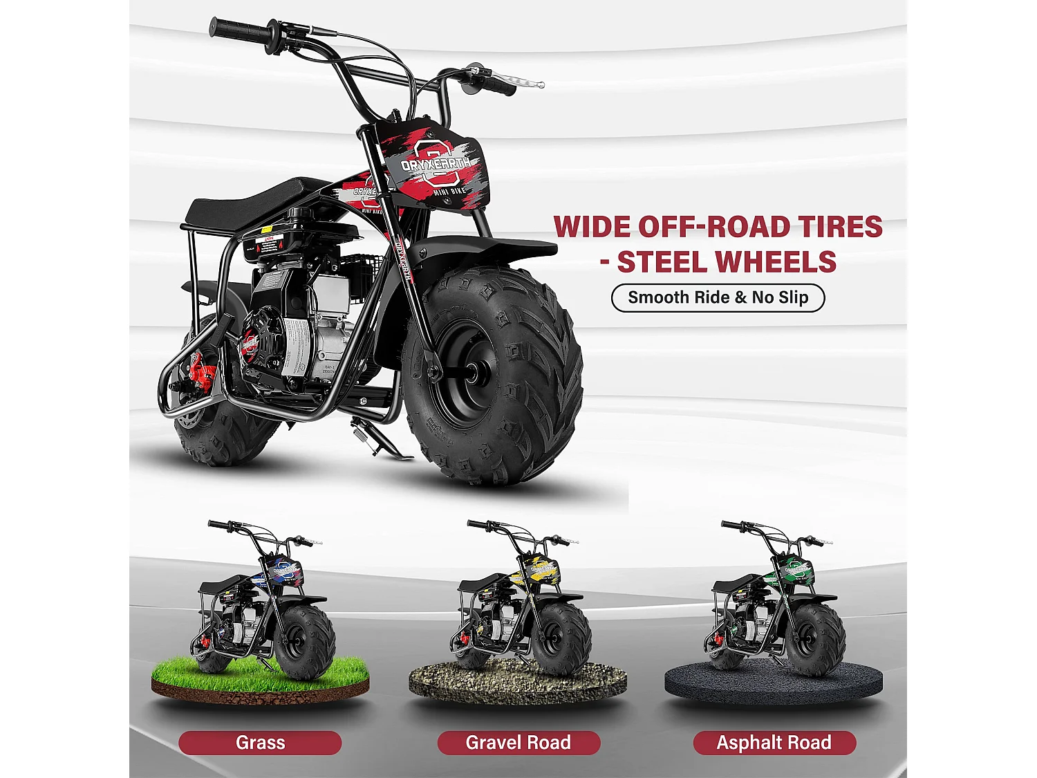 Oryxearth Mini Dirt Bike pour Enfants, 105CC 4 Temps - Moto Tout-Terrain à Essence pour Enfants, Moto Pocket Pit Trail - Certifiée EPA, Vitesse Max 45 km/h, Support