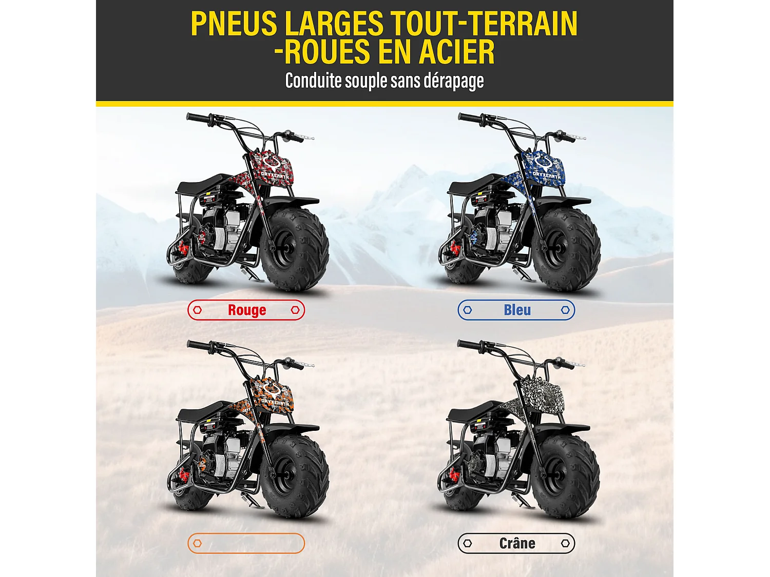 Oryxearth Mini Dirt Bike pour Enfants, 105CC 4 Temps - Moto Tout-Terrain à Essence pour Enfants, Moto Pocket Pit Trail - Certifiée EPA, Vitesse Max 45 km/h, Support