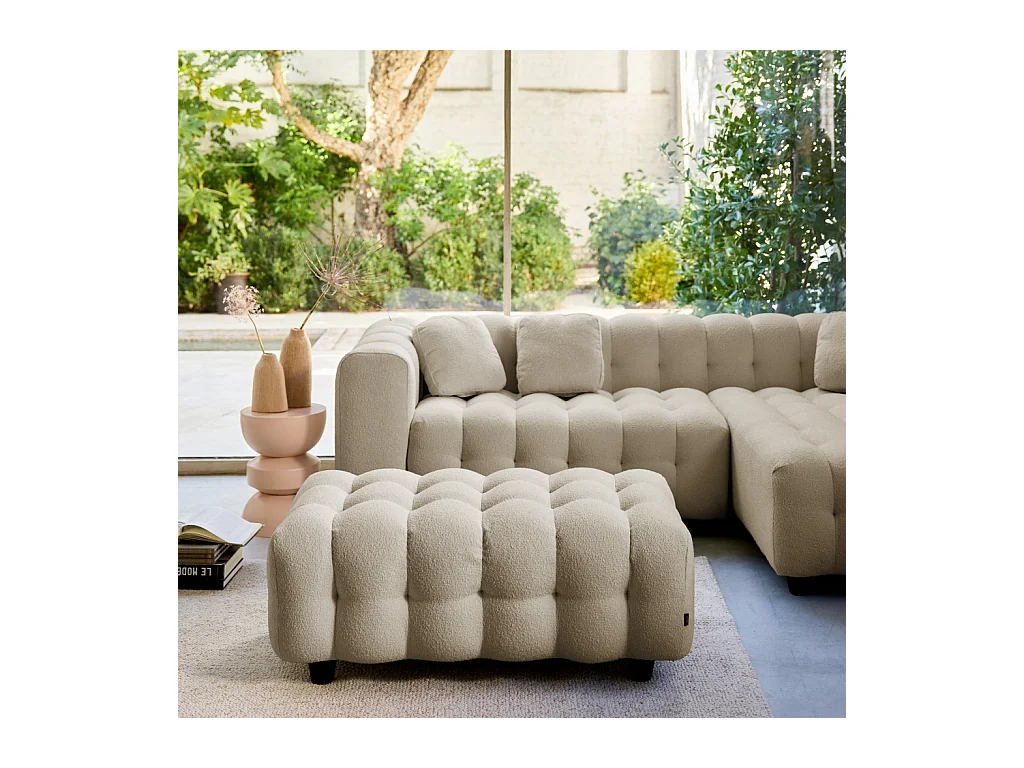 Pouf, poggiapiedi per divano 3 posti leon bouclé testurizzato, beige