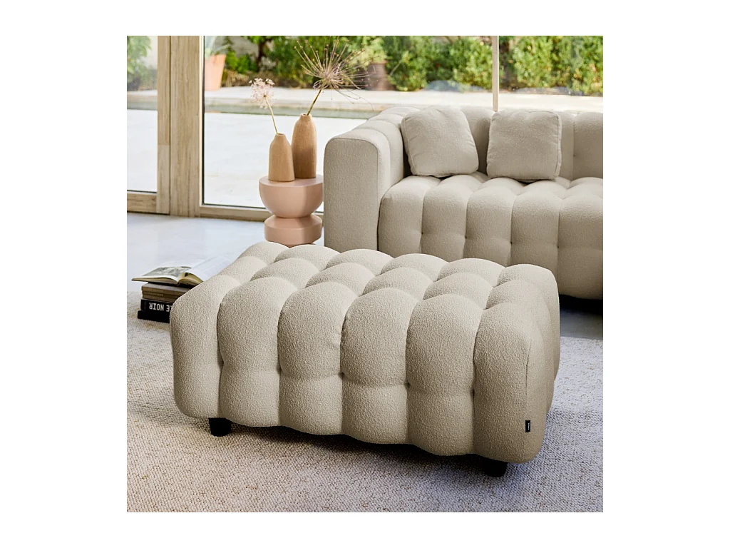 Pouf, poggiapiedi per divano 3 posti leon bouclé testurizzato, beige