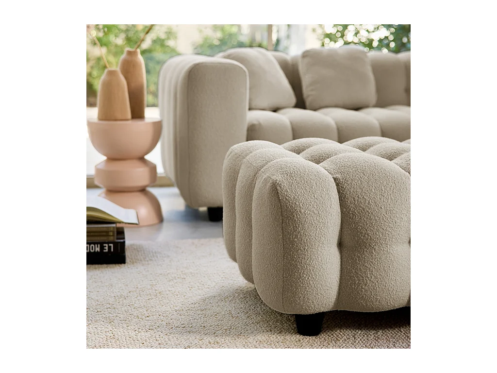 Pouf, poggiapiedi per divano 3 posti leon bouclé testurizzato, beige