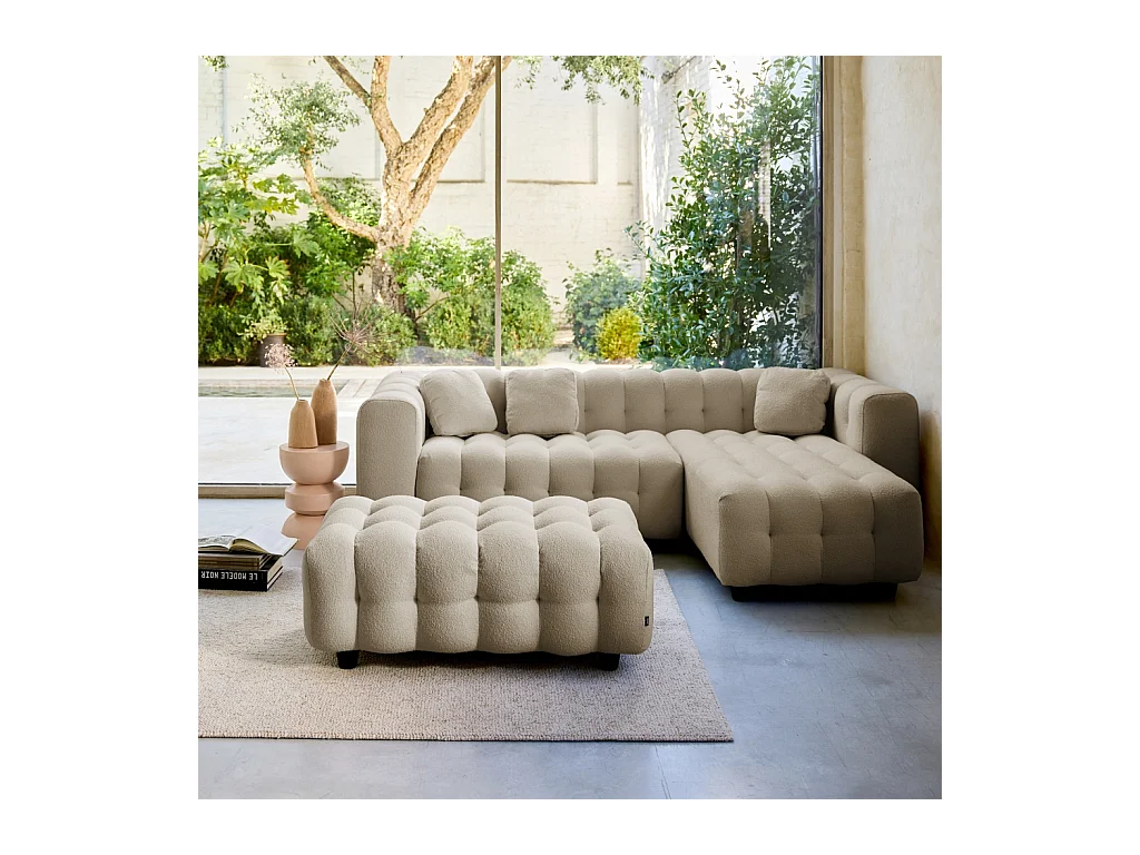 Pouf, poggiapiedi per divano 3 posti leon bouclé testurizzato, beige