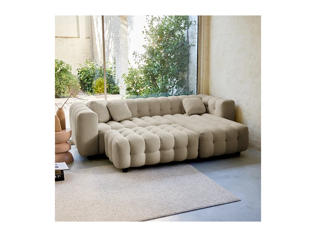 Pouf, poggiapiedi per divano 3 posti leon bouclé testurizzato, beige