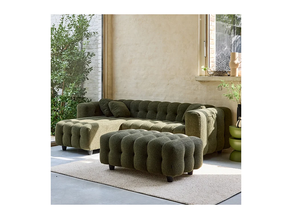 Pouf, poggiapiedi per divano 3 posti leon bouclé testurizzato, verde