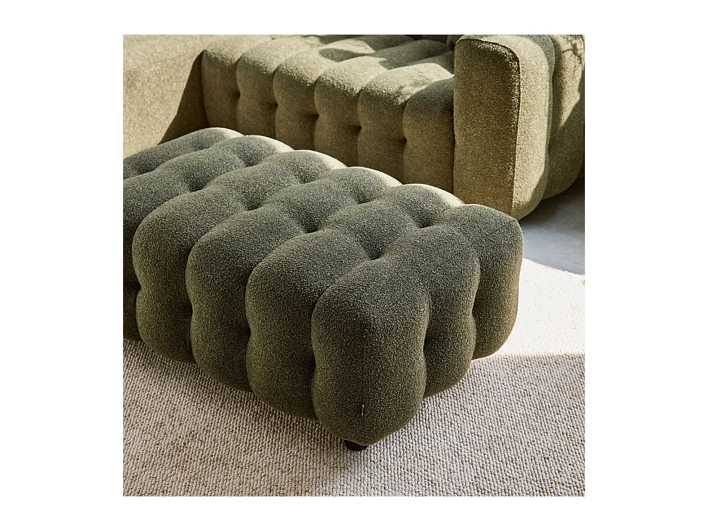 Pouf, poggiapiedi per divano 3 posti leon bouclé testurizzato, verde