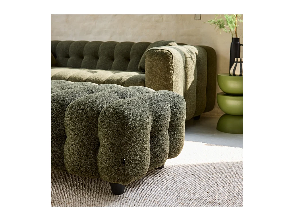 Pouf, poggiapiedi per divano 3 posti leon bouclé testurizzato, verde
