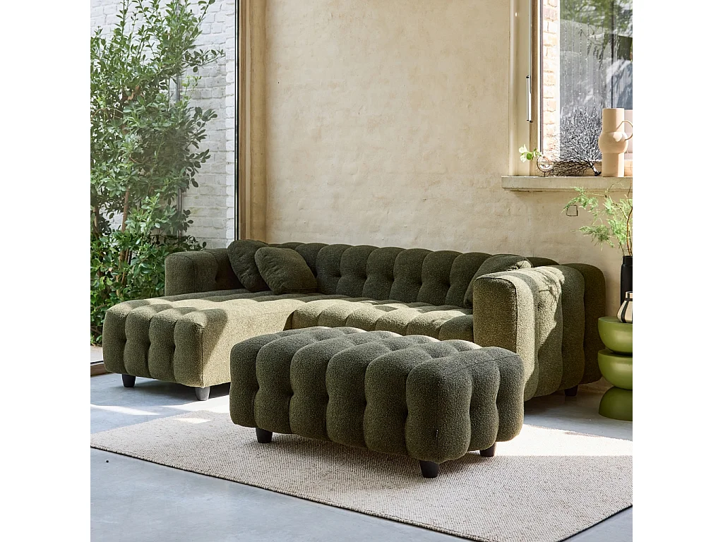 Pouf, poggiapiedi per divano 3 posti leon bouclé testurizzato, verde