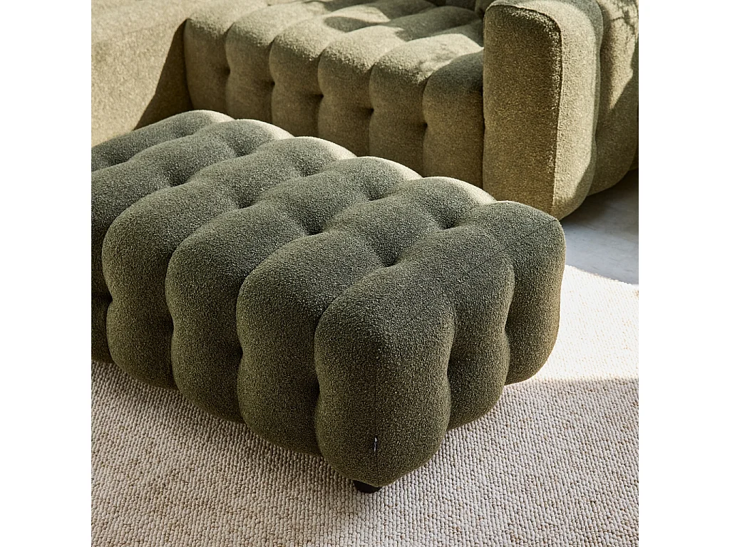 Pouf, poggiapiedi per divano 3 posti leon bouclé testurizzato, verde