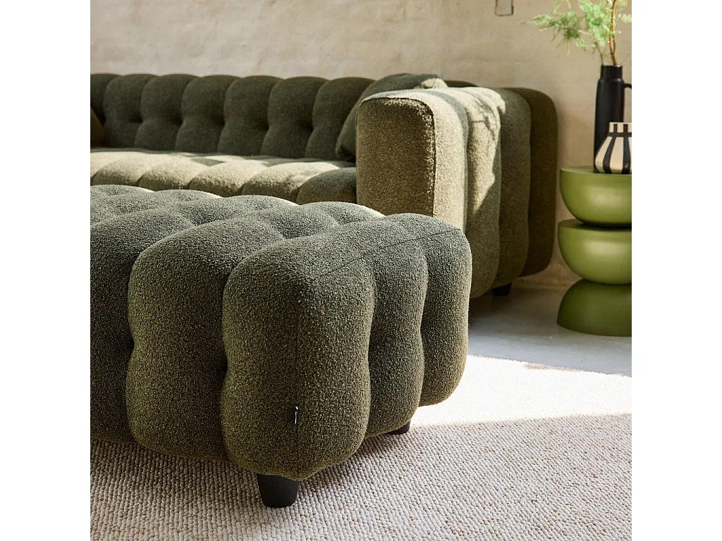 Pouf, poggiapiedi per divano 3 posti leon bouclé testurizzato, verde