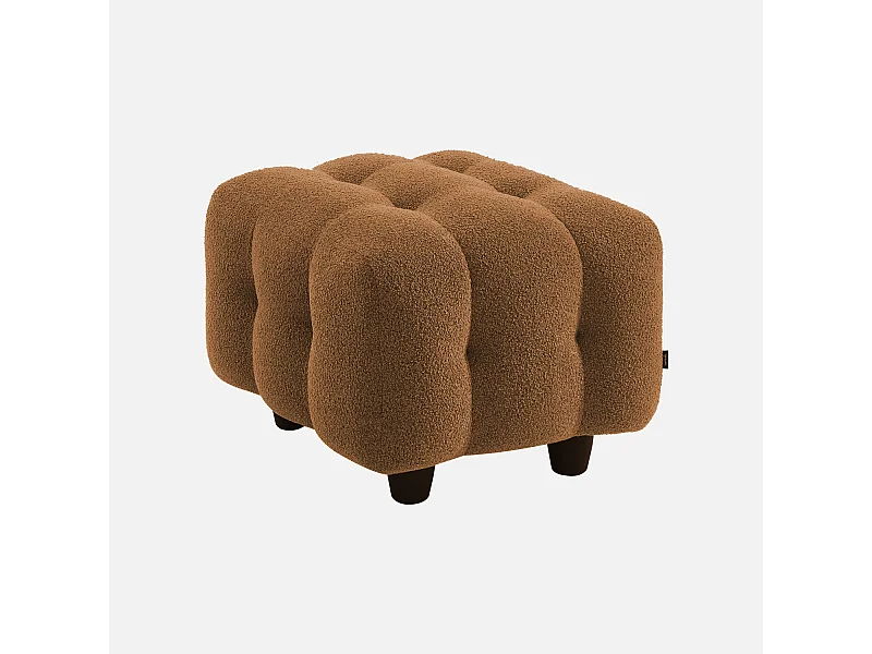 Pouf. module pour canapé. repose-pieds pour canapé 2 places en bouclette texturée moutarde L 69 x P 59 x H 48cm - Leon