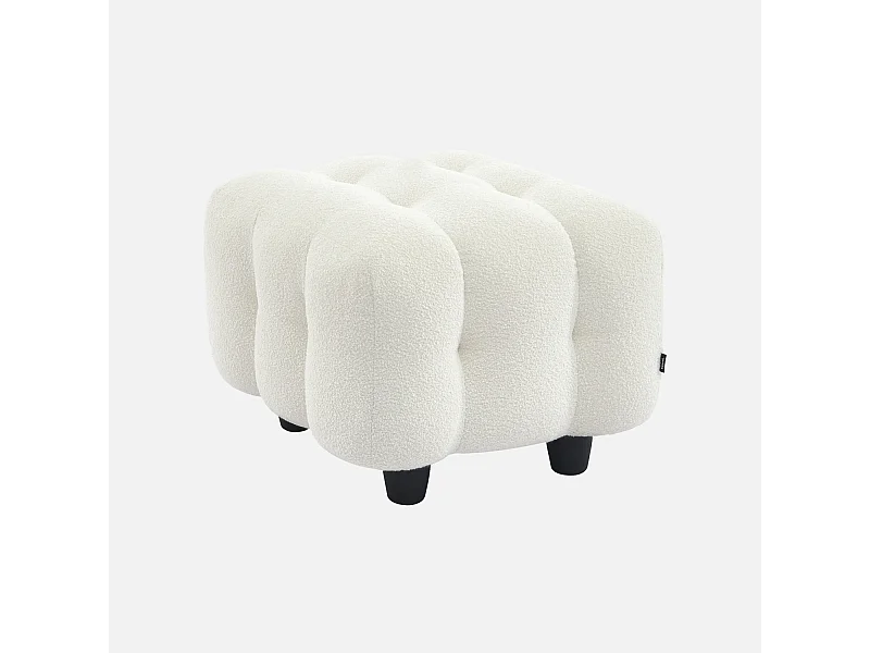 Pouf, poggiapiedi bouclé strutturata per divano a 2 posti, crema