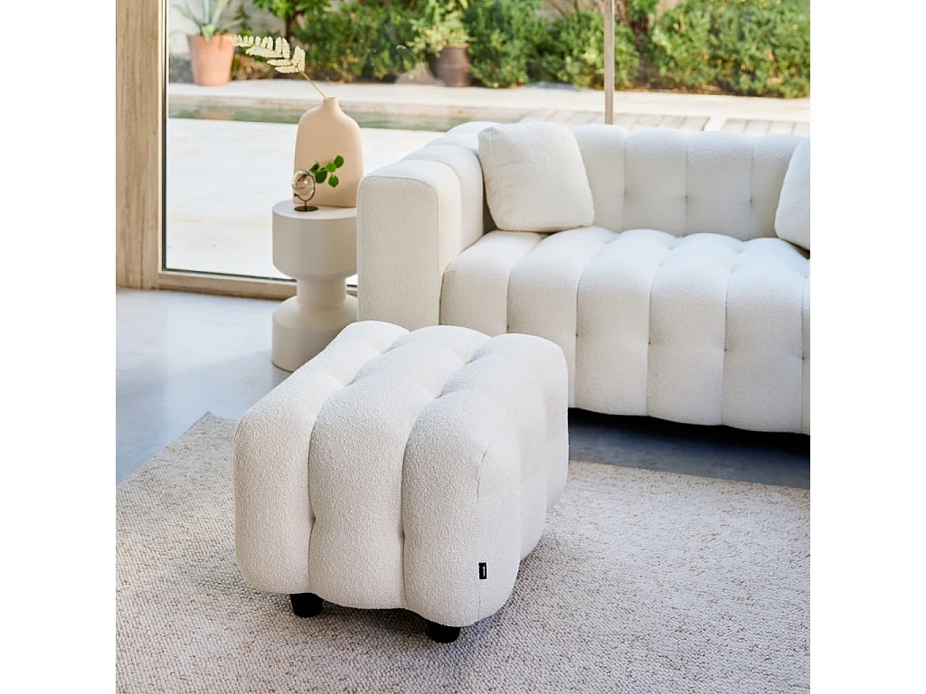 Pouf. module pour canapé. repose-pieds pour canapé 2 places en bouclette texturée crème L 69 x P 59 x H 48cm - Leon