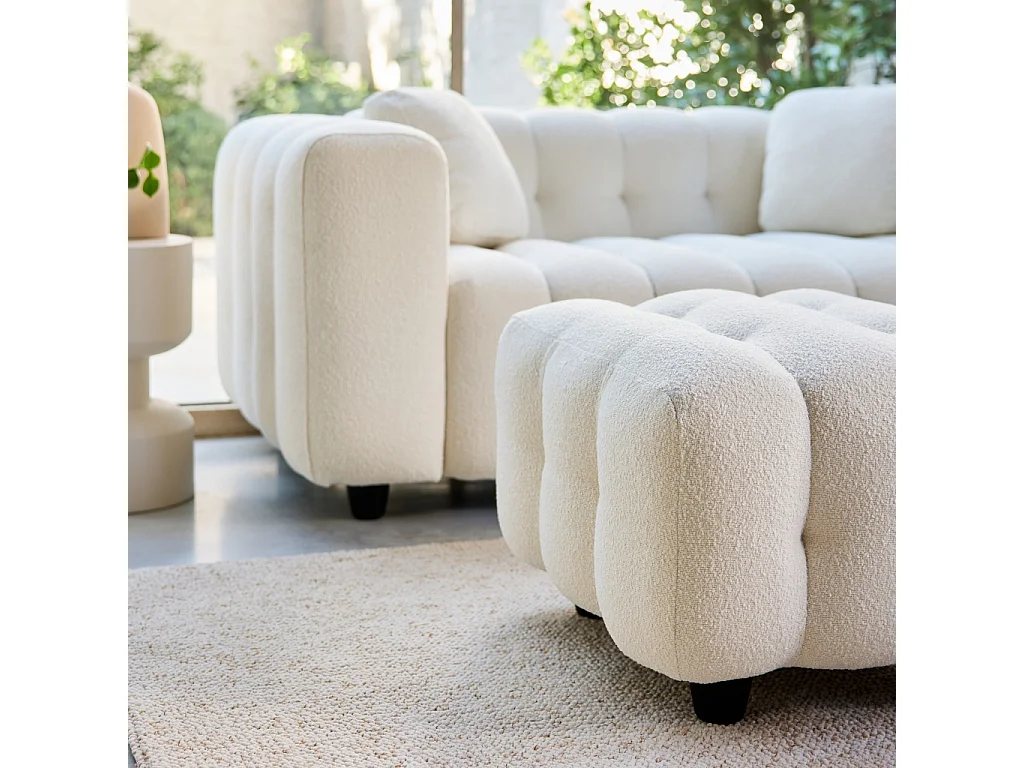 Pouf. module pour canapé. repose-pieds pour canapé 2 places en bouclette texturée crème L 69 x P 59 x H 48cm - Leon