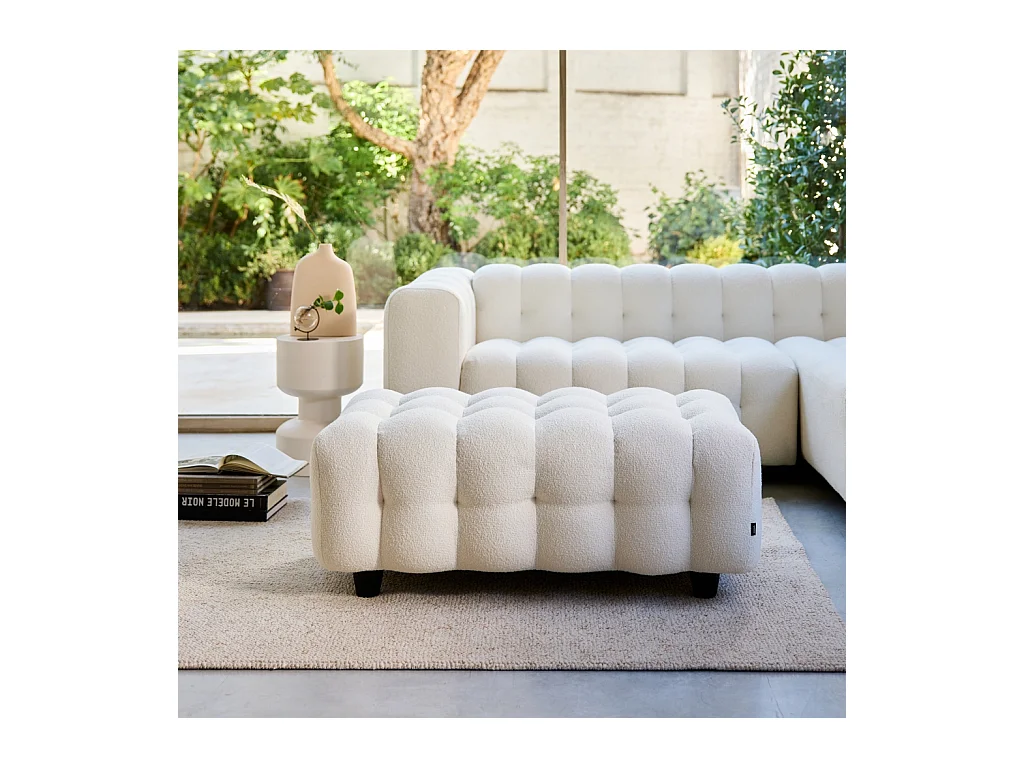 Pouf, poggiapiedi per divano 3 posti leon bouclé testurizzato, crema