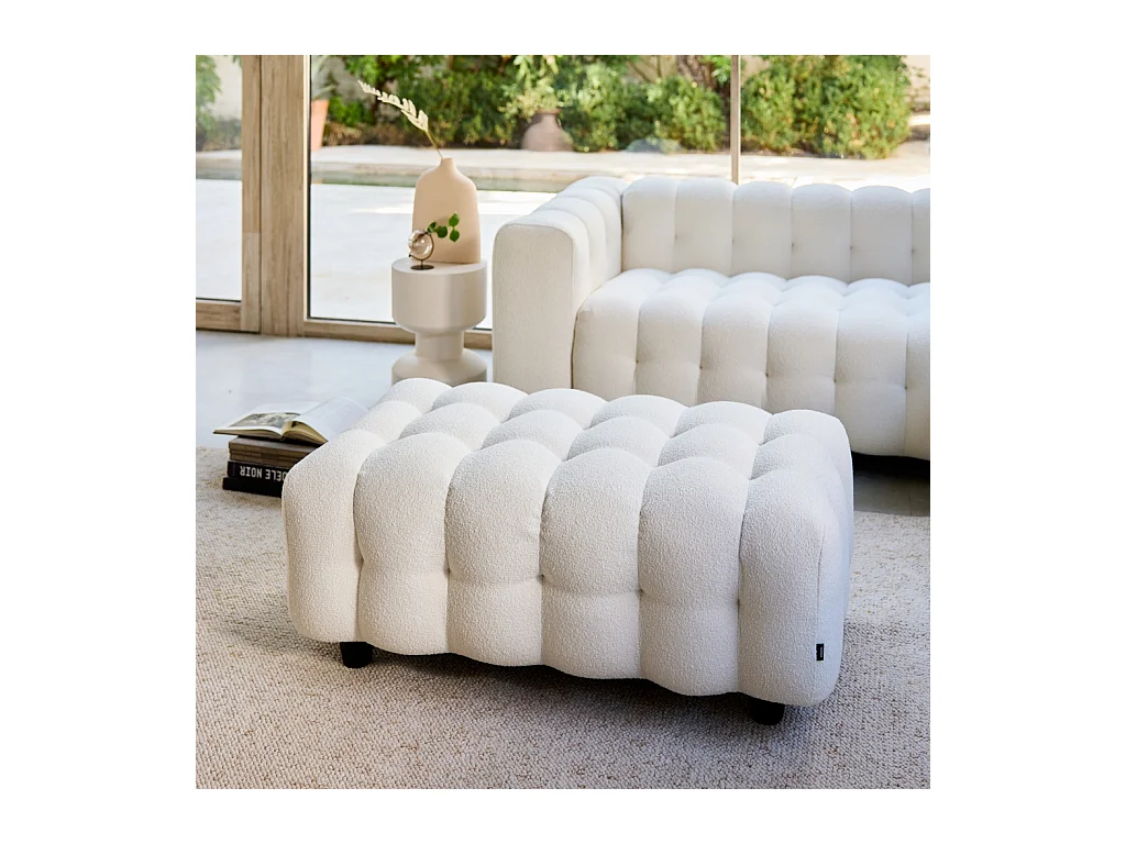 Pouf, poggiapiedi per divano 3 posti leon bouclé testurizzato, crema