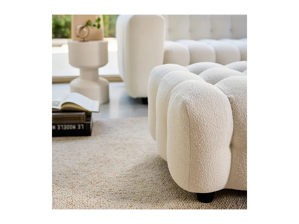 Pouf, poggiapiedi per divano 3 posti leon bouclé testurizzato, crema