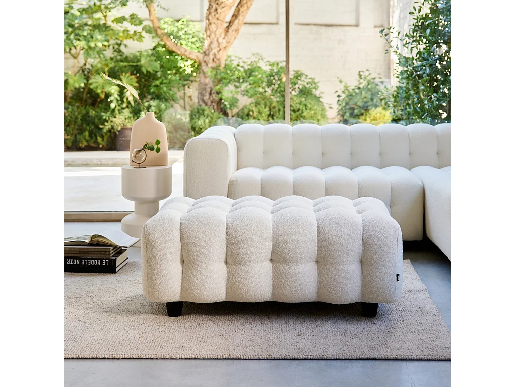 Pouf. module pour canapé. repose-pieds pour canapé d'angle 3 places en bouclette texturée crème L 115 x P 70 x H 48cm - Leon