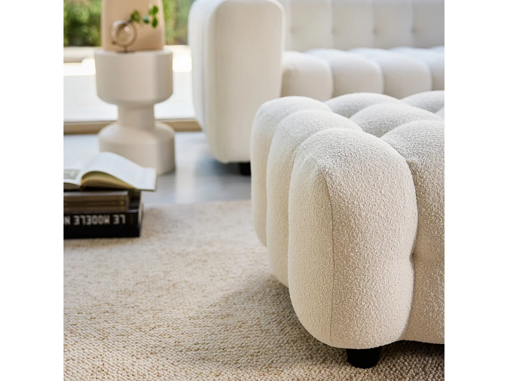 Pouf. module pour canapé. repose-pieds pour canapé d'angle 3 places en bouclette texturée crème L 115 x P 70 x H 48cm - Leon