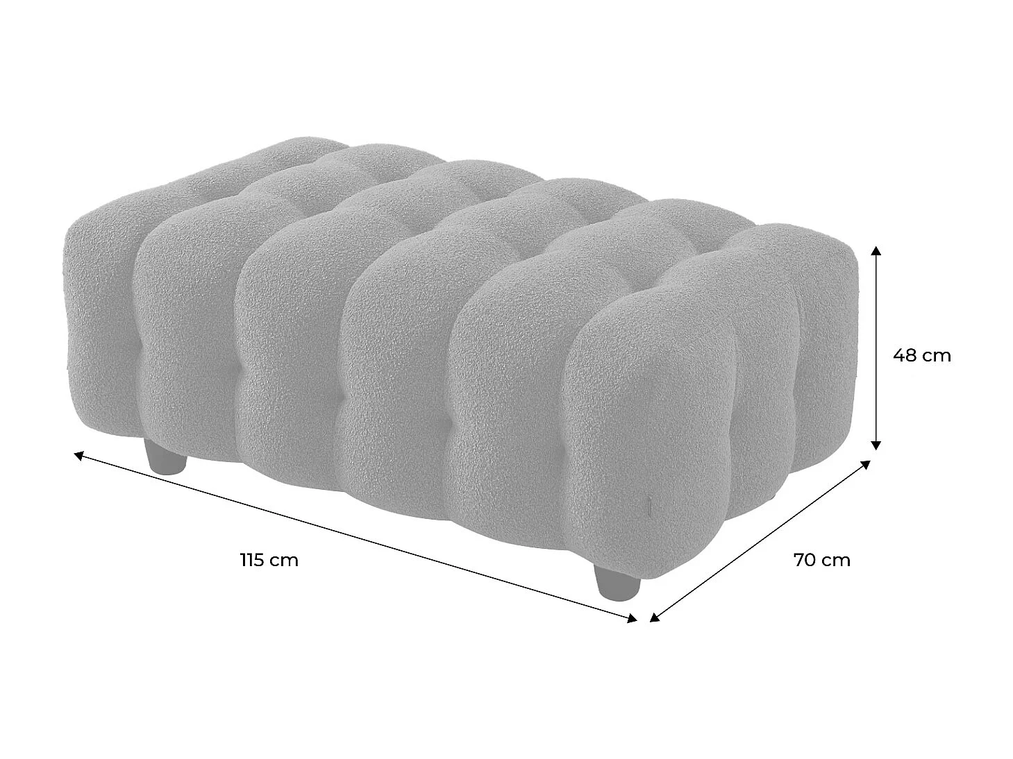 Pouf. module pour canapé. repose-pieds pour canapé d'angle 3 places en bouclette texturée crème L 115 x P 70 x H 48cm - Leon