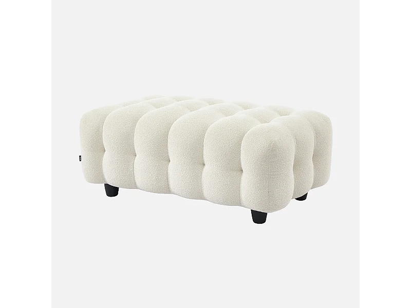 Pouf. module pour canapé. repose-pieds pour canapé d'angle 3 places en bouclette texturée crème L 115 x P 70 x H 48cm - Leon